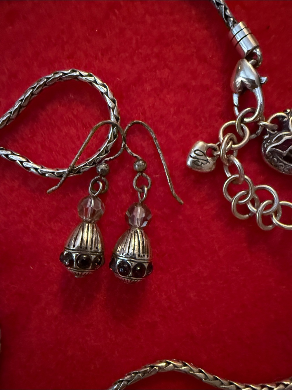Brighton Red Heart Necklace + Earrings Set - Scroll Filigree Heart Pendant - Picture 3 of 4